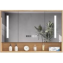 木目キャビネット　鏡面仕上げ Amazon.co.jp: ミラーキャビネット 洗面所 木製,ミラー
